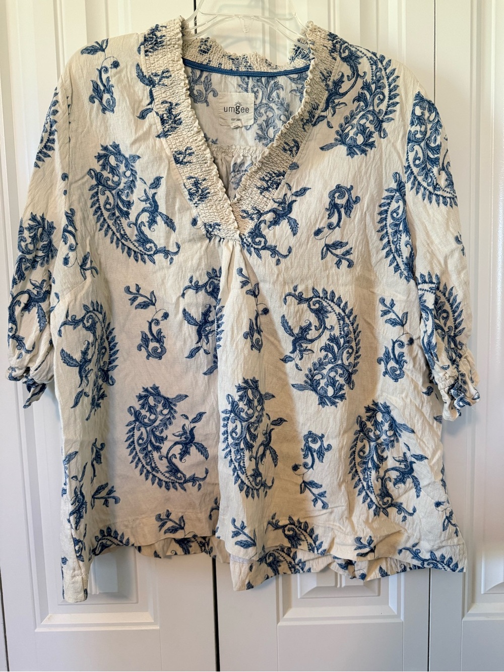 Umgee Cream Tunic with Blue Floral Print